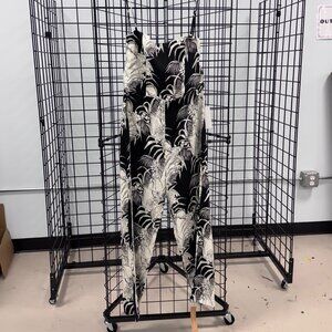 Reformation Linen Black & White Tropical Leaf Lace-Up Bodice Jumpsuit Size 8 NWT